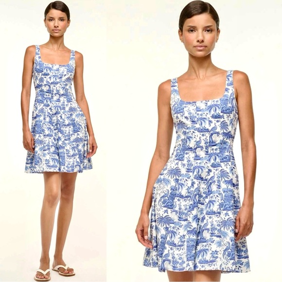 🌺🎉HP🎉🌺 NWT Staud Wells Mini Dress Blue Toile - Picture 4 of 16